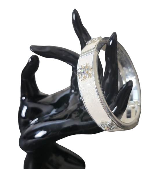 Silver Rhinestone Snowflakes Enamel Cuff Bracelet - Picture 2 of 8